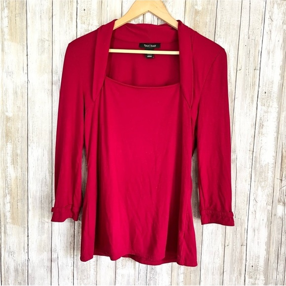 White House Black Market Tops - White House Black Market Red Square Neck  Blouse